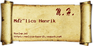 Málics Henrik névjegykártya